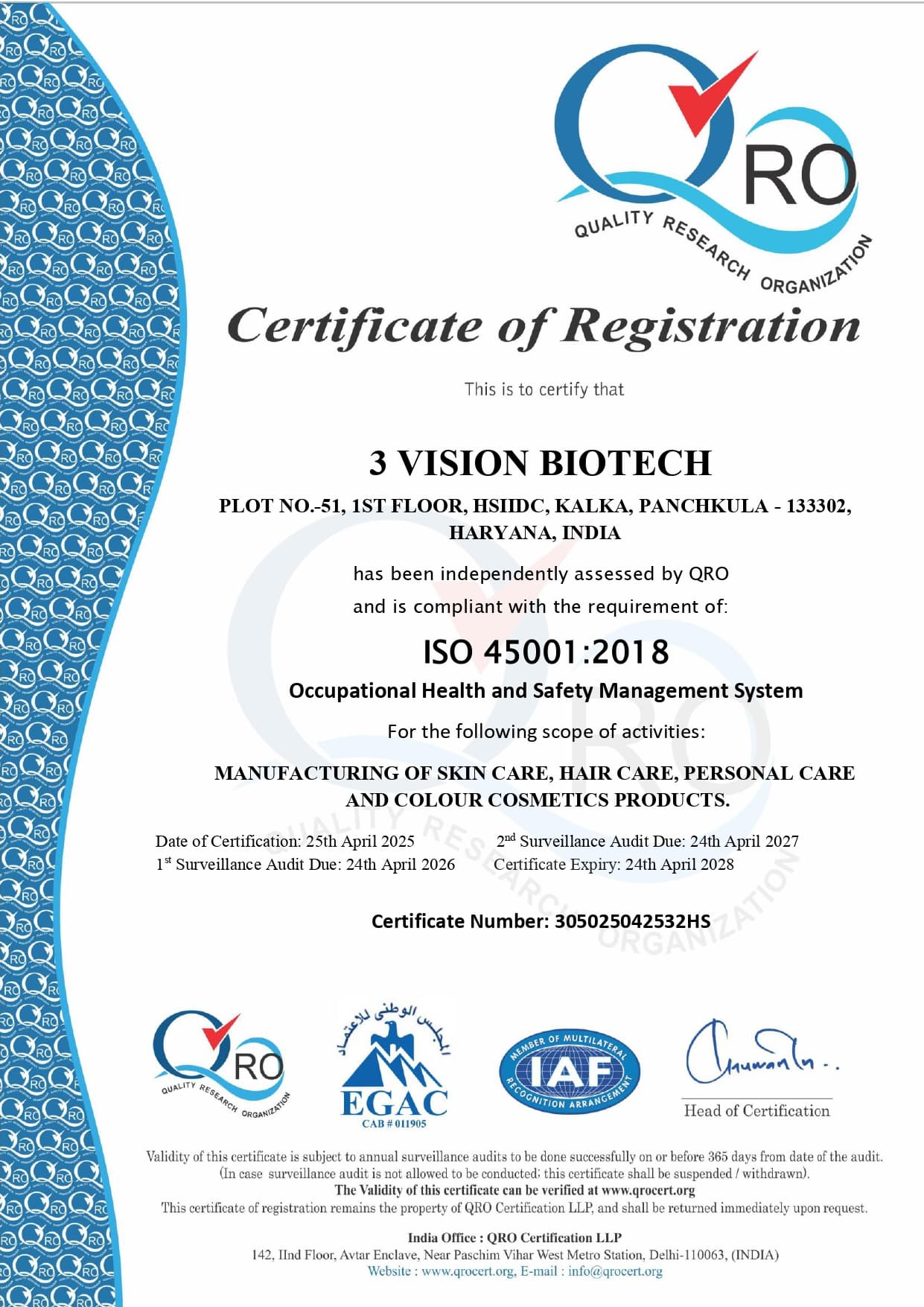 ISO 45001:2018 Certificate - Occupational Health and Safety